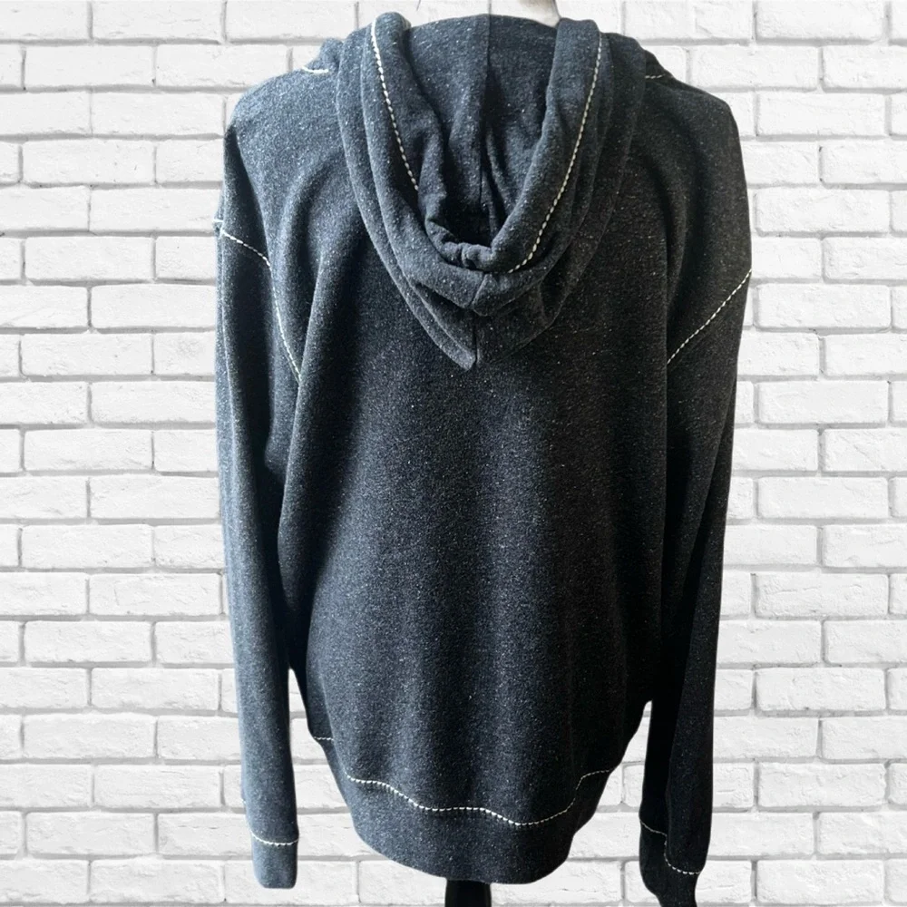True Religion Mens‎ Big T Stitch Zip Up Hoodie Charcoal Grey 2XL MHUB129YE7